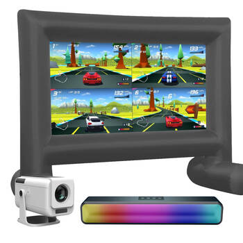 3pc Laser Precision Outdoor Gaming Projector Soundbar Screen Bundle HD Bluetooth