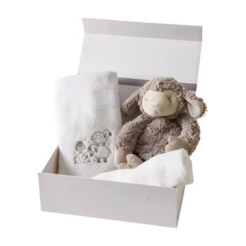 3pc Jiggle & Giggle Sheep Plush Towel Blanket Hamper Gift Set Grey
