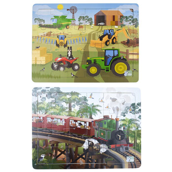 48pc Koala Dream Aussie Farm Vehicles and All Aboard Animals Puzzle Set 18m+