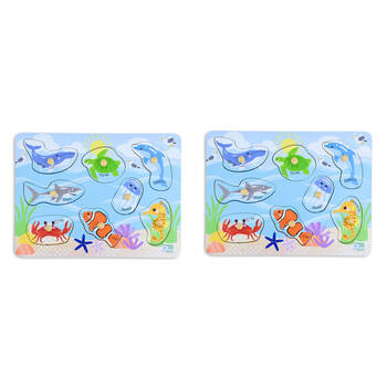 2PK Koala Dream Wooden 2 In 1 Sea Animal & Their Habitats Peg Kids Toy Puzzle 18m+