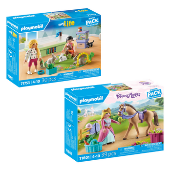 2pc Playmobil Princess w/ Horse & Rabbit Family Combo Set 4y+