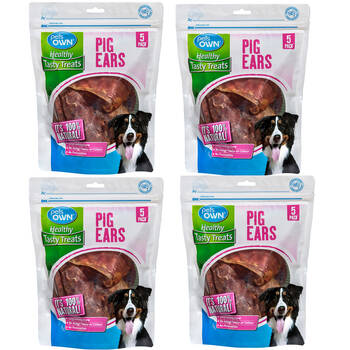 4PK 5pc Pets Own 100% Natural Pig Ears Healthy & Tasty Pet Dog Food Treats Bag