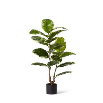 E Style 90cm Rubber Plant Grand Potted Artificial Decor - Green/White