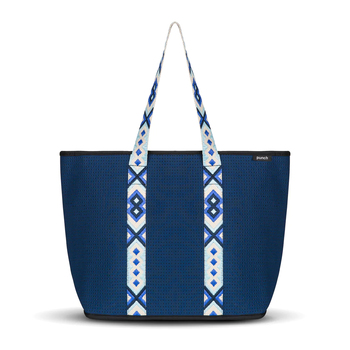Punch Neoprene Explorer Zip Tote Navy Blue/Patterned Handle