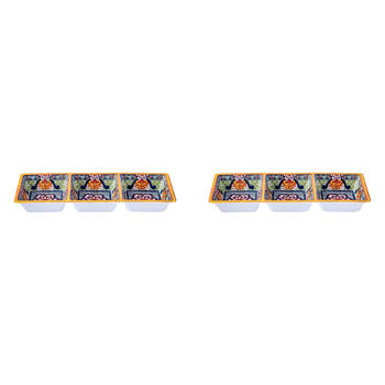 2PK Prepara Melamine 3-Section Dip Serving Saucer Tray 37x15cm Yellow