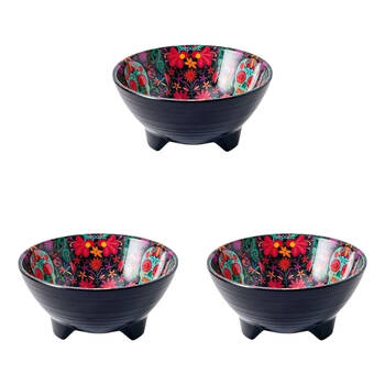 3PK Prepara Melamine Tortilla Taco Party Serving Bowl Day of the Dead Ed 6in Black