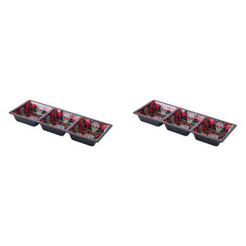 2PK Prepara Melamine 3-Section Serving Saucer Tray Day of the Dead Ed 37x15cm Black