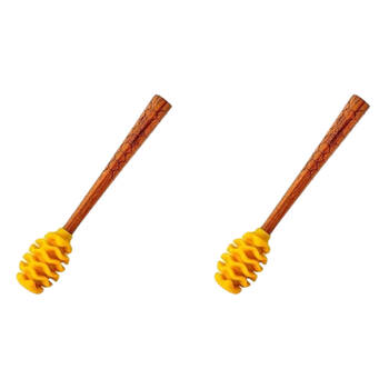 2PK Prepara Silicone/Wood Large Serving Honey Dipper Drizzle Stick 16.5cm Yellow