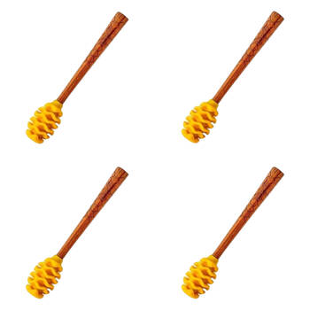 4PK Prepara Silicone/Wood Large Serving Honey Dipper Drizzle Stick 16.5cm Yellow