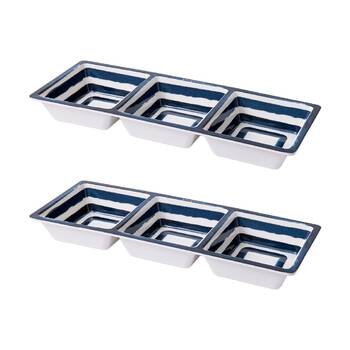 2PK Prepara Three Section Tray Coastal Stripe Kitchenware Melamine - White/Blue