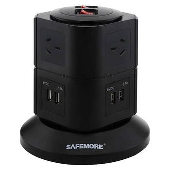 TWO LEVEL POWER STACKER6 GPO 4 USB BLACK SURGE