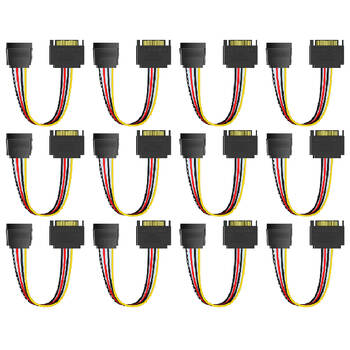 12PK Cruxtec SATA Power Extender Cable 15pin Male to Female 20cm Black