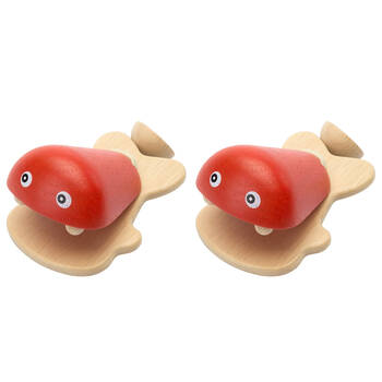 2PK PlanToys Fish Castanet Kids Wooden Musical Toy Orange 12m+