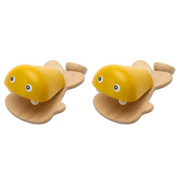 2PK PlanToys Fish Castanet Kids Wooden Musical Toy Yellow 12m+