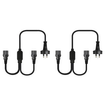 2PK Cruxtec PT2P-100-18BK 3-Pin AU Male/2x Female IEC-C13 Y-Splitter Cable 1.8m