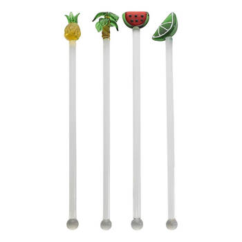 4pc Porto Fiesta Glass Swizzle Stick Reusable Drink Stirrer 19cm