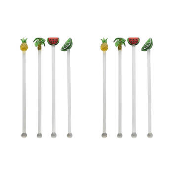 2x 4pc Porto Fiesta Glass Swizzle Stick Reusable Drink Stirrer 19cm