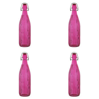 4PK Porto Pop Soda Lime Glass Bottle 30.5cm/900ml - Groove Fushia