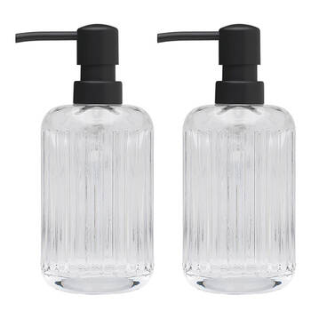 2PK Porto Ellis Glass Hand Soap Dispenser Container 18cm - Clear