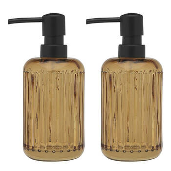 2PK Porto Ellis Glass Hand Soap Dispenser Container 18cm - Amber