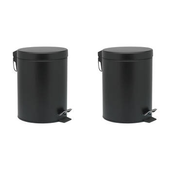 2PK Porto Utility 5L Soft Closing Tin Pedal Trash Bin Black
