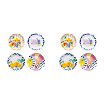 2x 4pc Porto Porcelain Positano Round Side Plates 20cm Assorted Designs