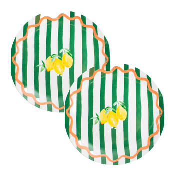 2PK Porto Porcelain Limone Round Serving Platter 30cm Multi-Coloured Lemons