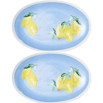 2PK Porto Porcelain Limone Oval Serving Platter Plate 40cm Multi-Coloured