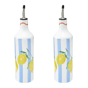 2PK Porto Limone Stoneware Kitchen Oil Storage Bottle 700ml Multi-Coloured