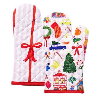 2pc Porto 100% Cotton Night Before Oven Mitts 32x18cm Multi-Coloured