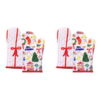 2x 2pc Porto 100% Cotton Night Before Oven Mitts 32x18cm Multi-Coloured
