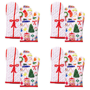 4x 2pc Porto 100% Cotton Night Before Oven Mitts 32x18cm Multi-Coloured