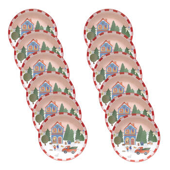 12PK Porto Porcelain Night Before Christmas Dinner Plate Red Truck