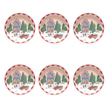 6PK Porto Porcelain Night Before Christmas Dinner Plate 20cm Red Truck