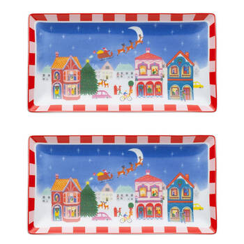 2PK Porto Porcelain Night Before Rectangle Platter 29cm Multi-Coloured