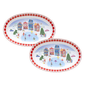 2PK Porto Porcelain Night Before Oval Serving Platter 40cm Multi-Coloured
