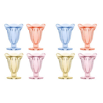 2x 4pc Porto Soda Lime Glass Sundae Glasses 150ml Citron, Ruby, Sky, Rose