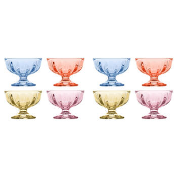 2x 4pc Porto Soda Lime Glass Dessert Icecream Cups 130ml Citron, Ruby, Sky, Rose