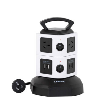 Lenoxx 6 Outlet Power Tower w/ 4 USB Charging Points