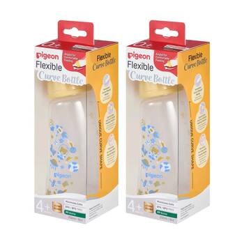 2PK Pigeon Flexible Curve Baby Bottle PP Space 250ml Anti-Colic Silicone 4m+