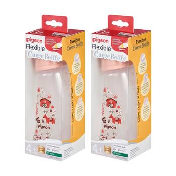 2PK Pigeon Flexible Curve Baby Bottle PP Farm 250ml Anti-Colic Silicone 4m+