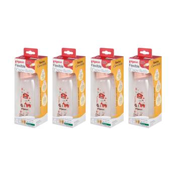 4PK Pigeon Flexible Curve Baby Bottle PP Farm 250ml Anti-Colic Silicone 4m+