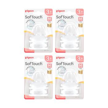 4x 2pc Pigeon Softouch BPP Baby Bottle Teat M Anti-Colic Peristaltic Plus 3m+