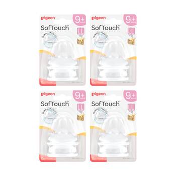 4x 2pc Pigeon Softouch BPP Baby Bottle Teat LL Anti-Colic Peristaltic Plus 9m+