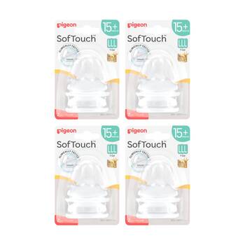 4x 2pc Pigeon Softouch BPP Baby Bottle Teat LLL Anti-Colic Peristaltic Plus 15m+