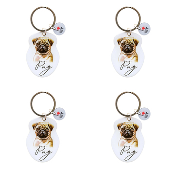 4PK Splosh Pet Pug Keyring/Keychain Hanging Accessory 4x8.5cm