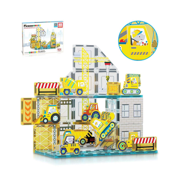 Picasso Tiles Construction Kids Magnetic Tile Set w/ Vehicles 3y+