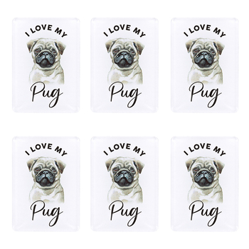 6PK Splosh Pet Lovers Pug 7cm Acrylic Magnet Fridge Decor - White
