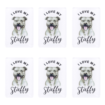 6PK Splosh Pet Lovers Staffy 7cm Acrylic Magnet Fridge Decor - White