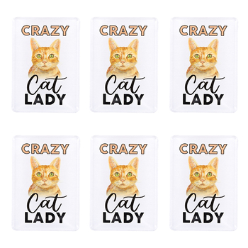6PK Splosh Pet Lovers Crazy Cat Lady 7cm Acrylic Magnet Fridge Decor - White